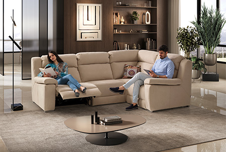 spring divano angolare con relax elettrico beige
