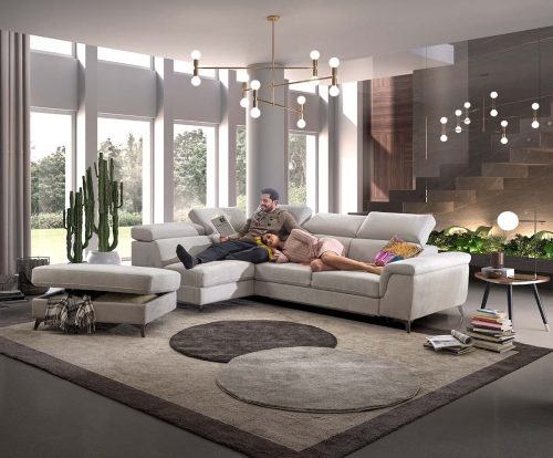 Divano angolare letto delfino e pouf contenitore - Sandy