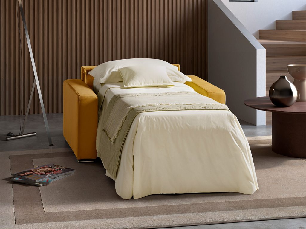 Lipari poltrona letto in tessuto antimacchia giallo