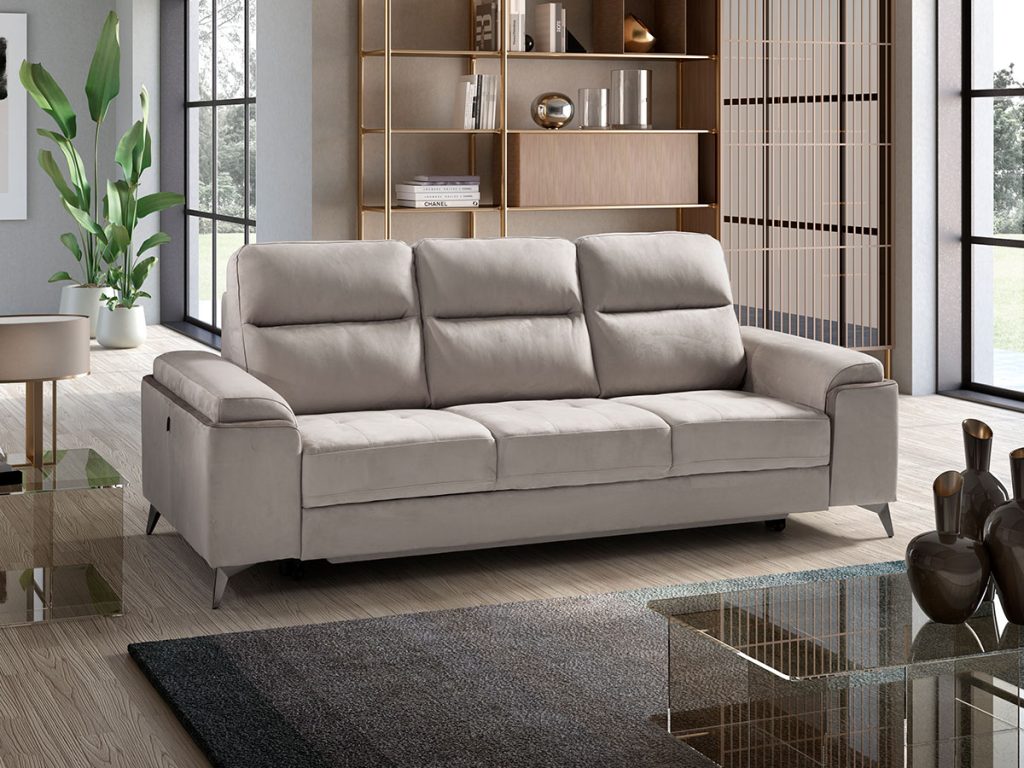 Divano letto delfino in tessuto antimacchia grigio