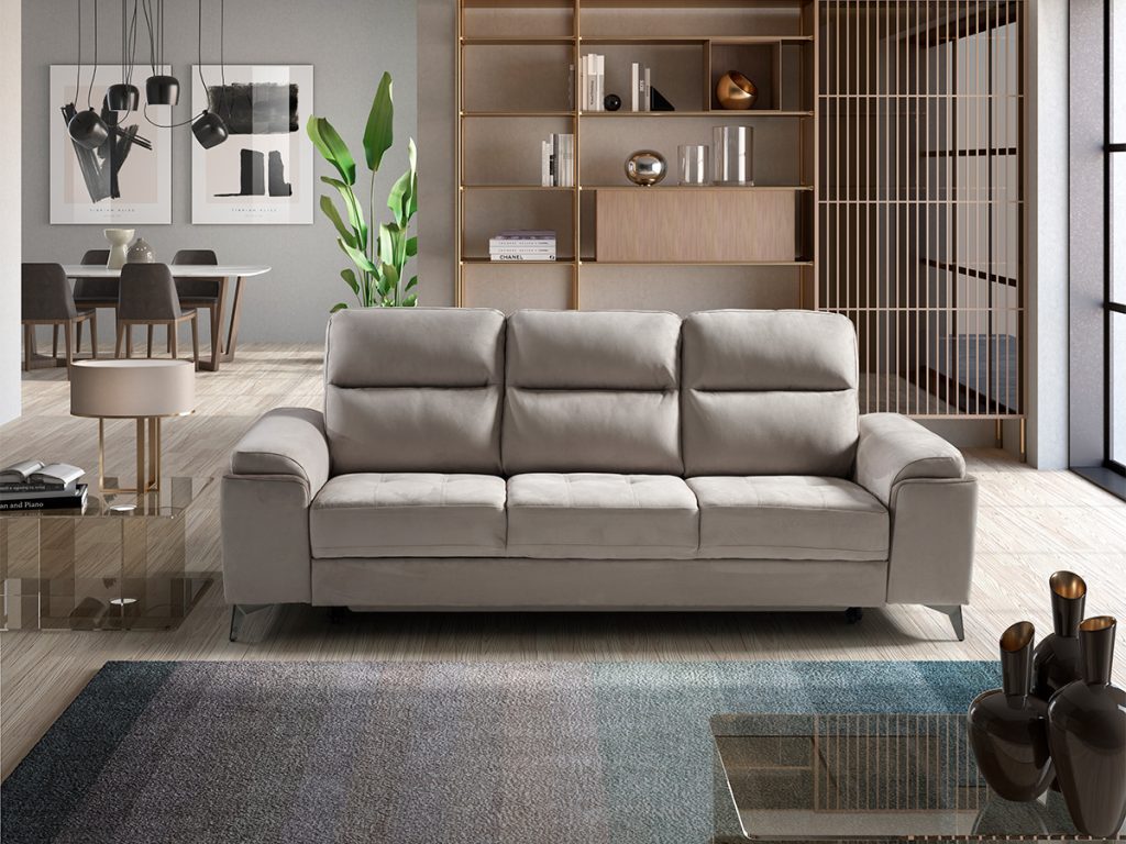 Divano letto delfino in tessuto antimacchia grigio