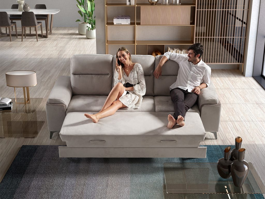 Divano letto delfino in tessuto antimacchia grigio