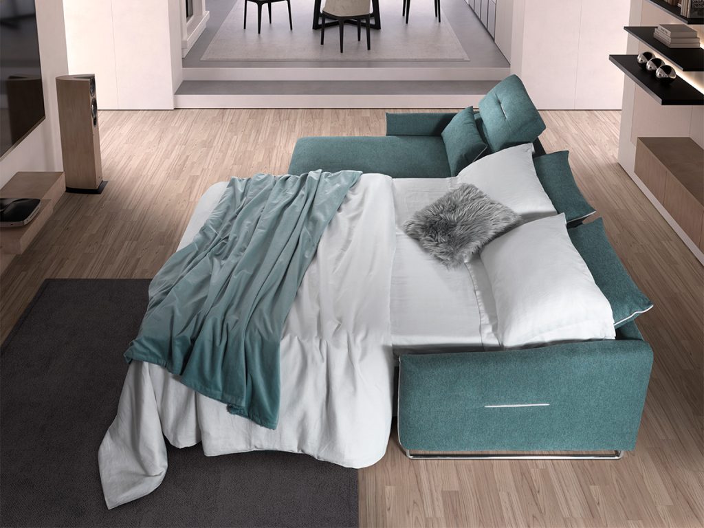 ginger divano letto angolare con chaise longue turchese