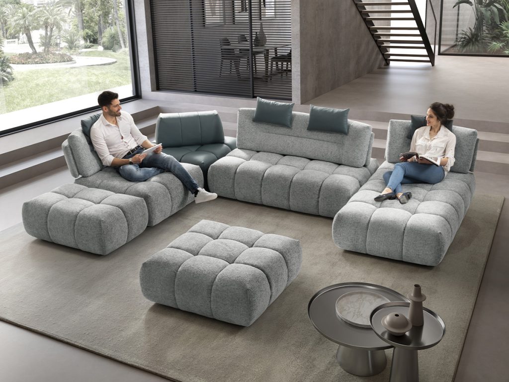 nuvola divano modulare 4 posti maxi con pouff menta