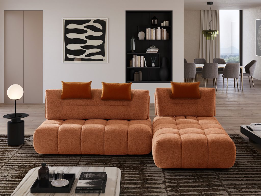 nuvola divano modulare con chaise longue arancione