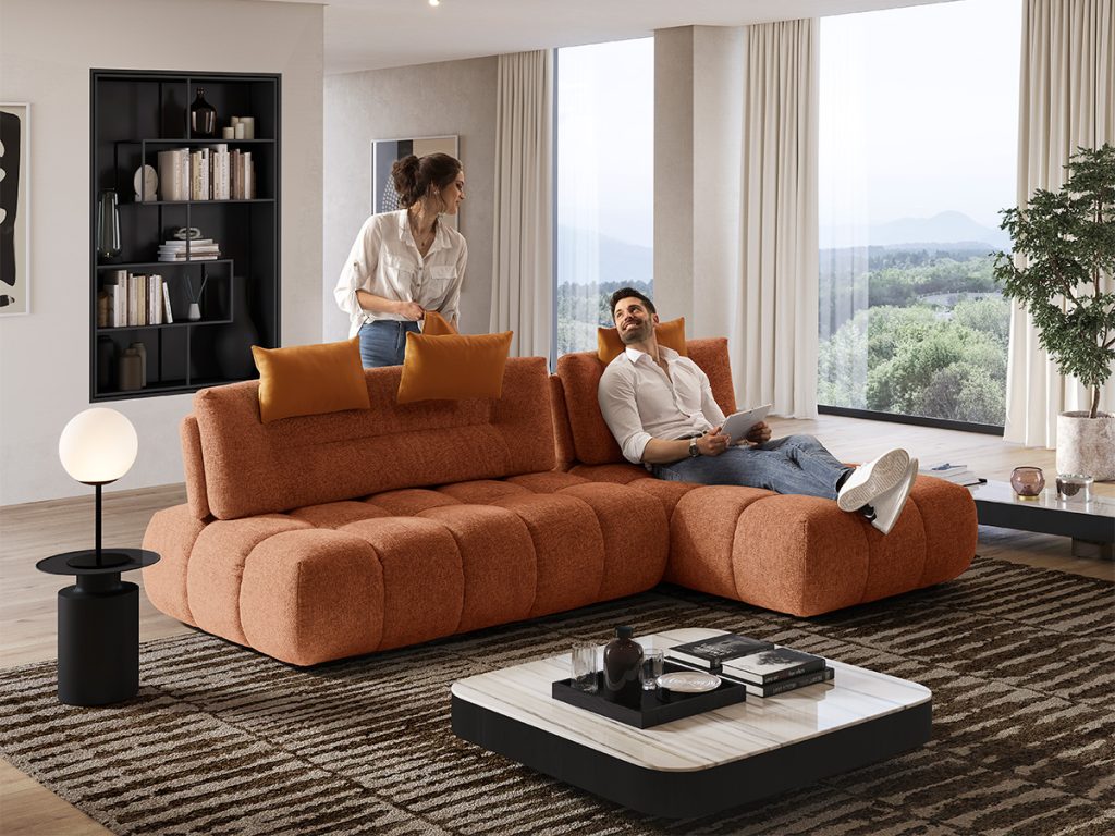 nuvola divano modulare con chaise longue arancione