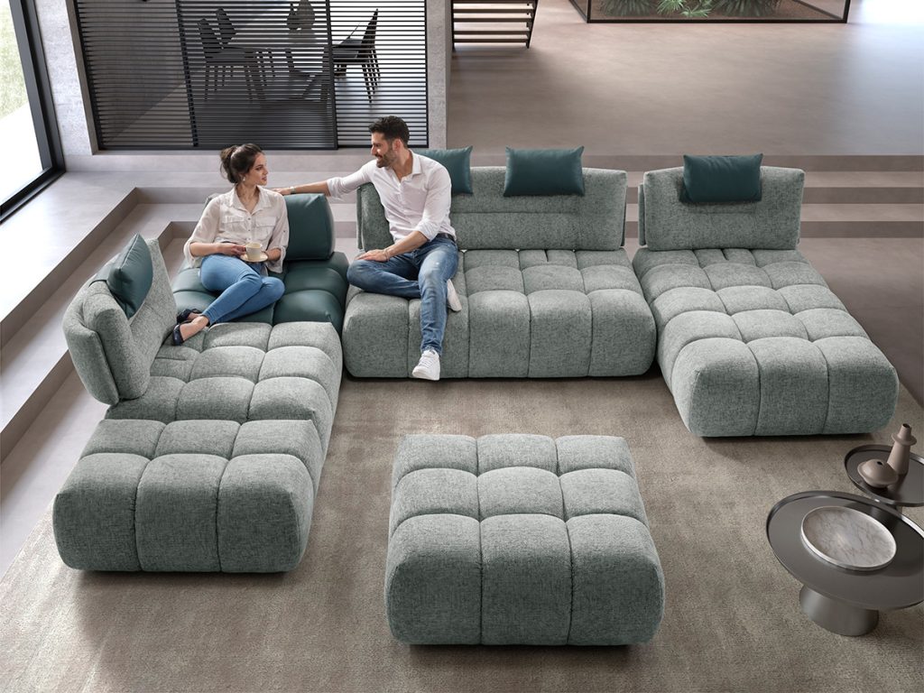 nuvola divano modulare 4 posti maxi con pouff menta