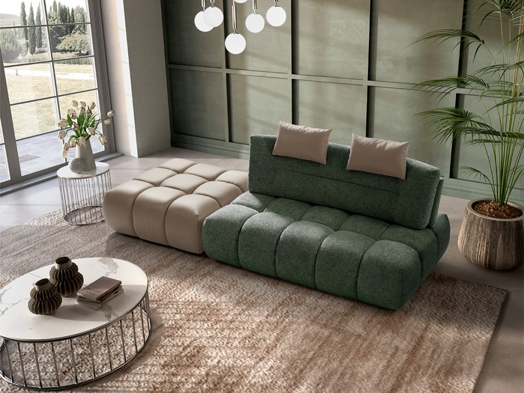 nuvola divano modulare 3 posti con pouff verde