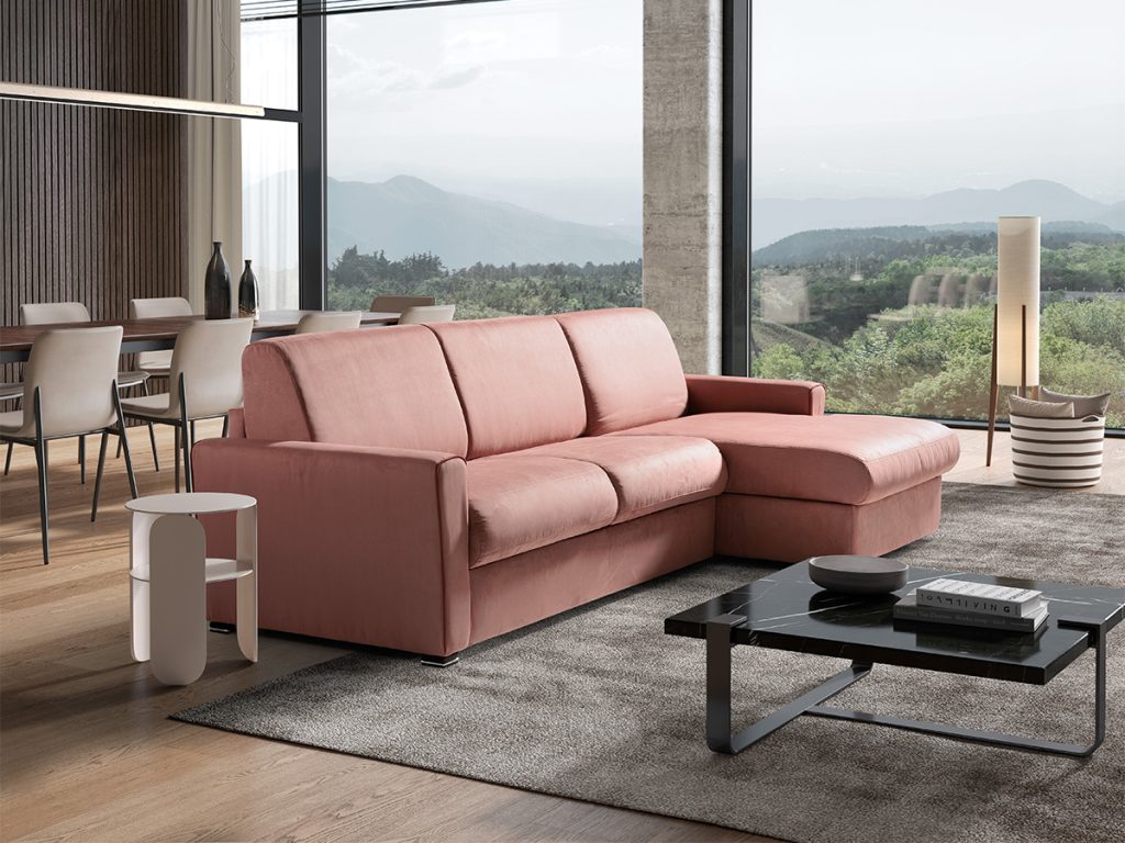 lipari divano letto con chaise longue rosa