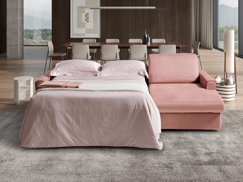 lipari divano letto con chaise longue rosa
