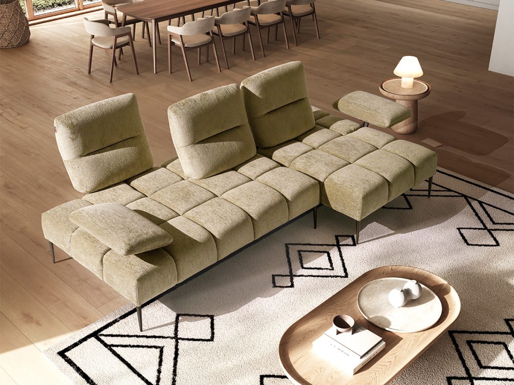 chanelle divano angolare con chaise longue verde