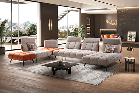 Essenza divano componibile bicolore beige e arancio