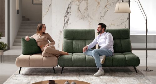 essenza divano componibile bicolore verde e tortora