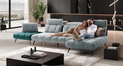essenza divano componibile bicolore azzurro e blu