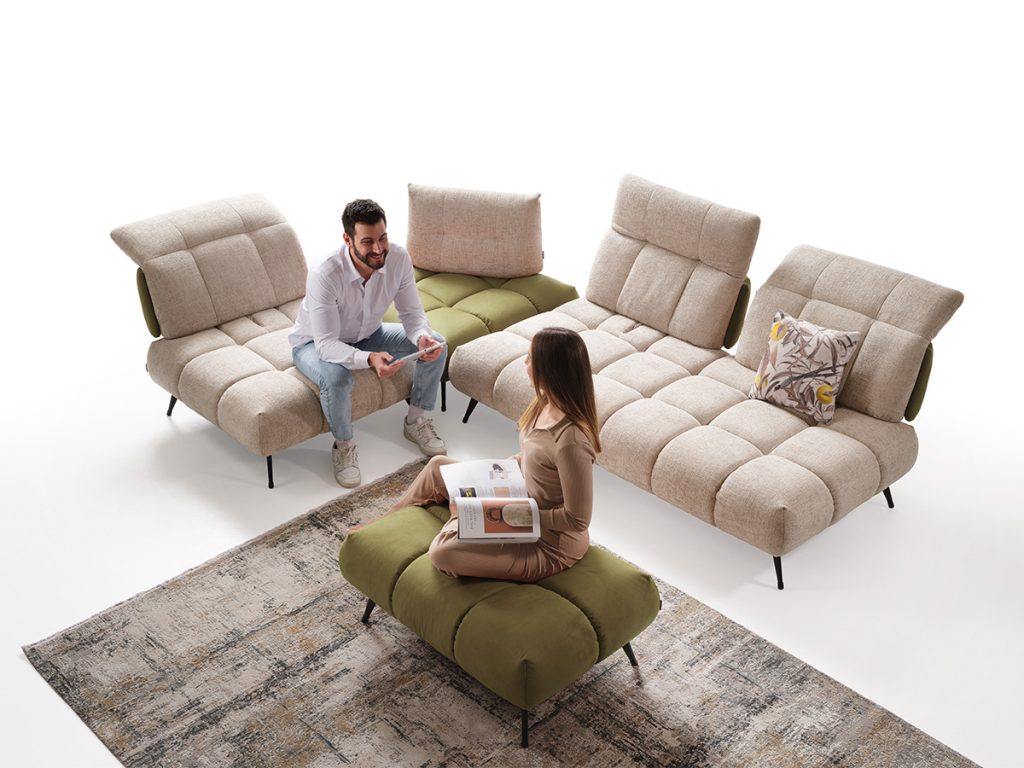essenza divano componibile bicolore verde e beige