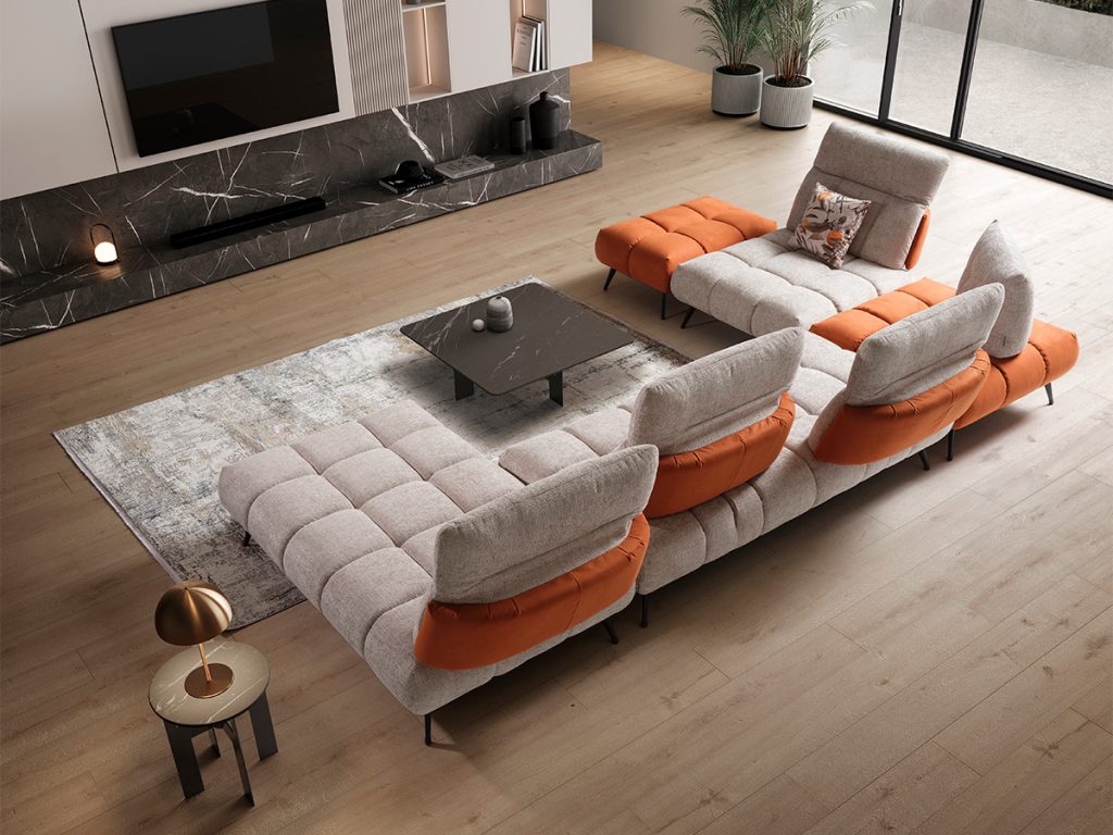 Essenza divano componibile bicolore beige e arancio