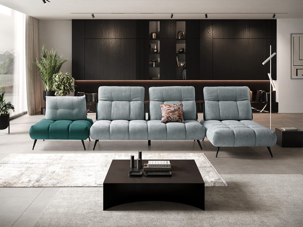 essenza divano componibile bicolore azzurro e blu