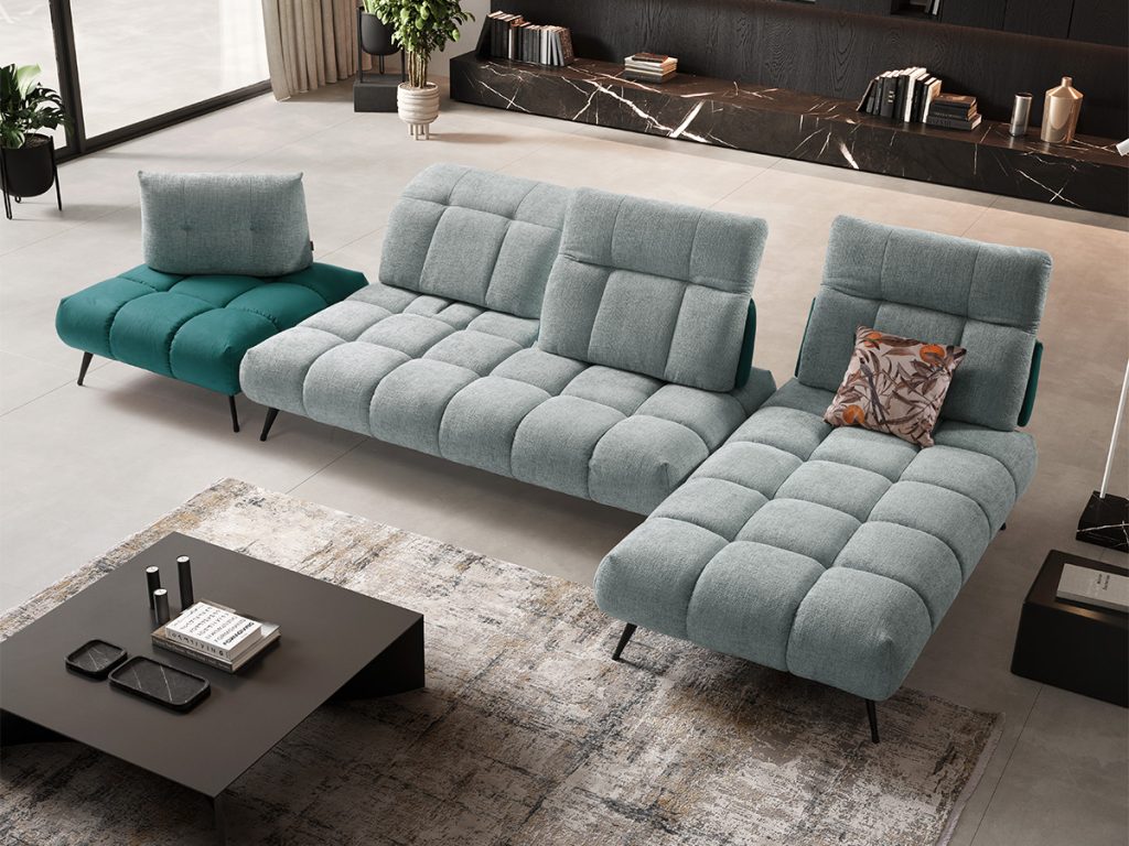 essenza divano componibile bicolore azzurro e blu
