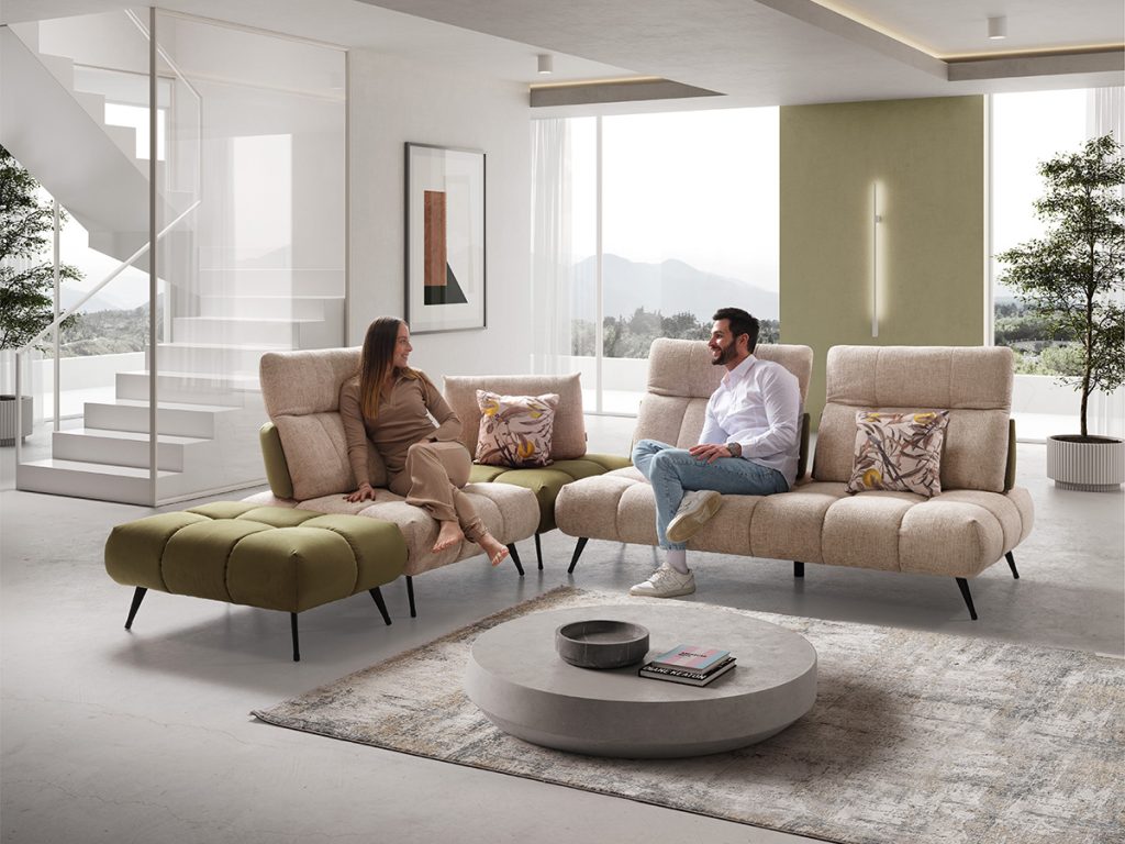 Essenza divano componibile bicolore beige e verde