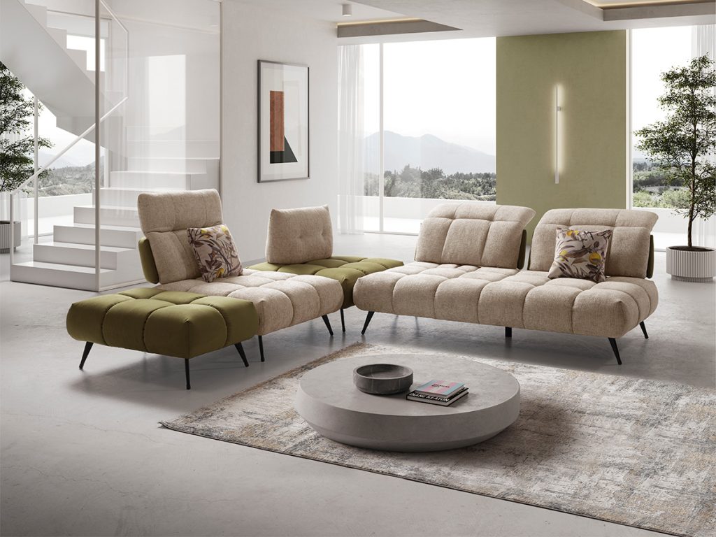Essenza divano componibile bicolore beige e verde