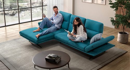 meda divano angolare con chaise longue blu