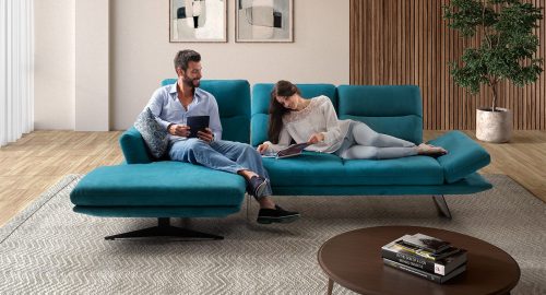 meda divano angolare con chaise longue blu