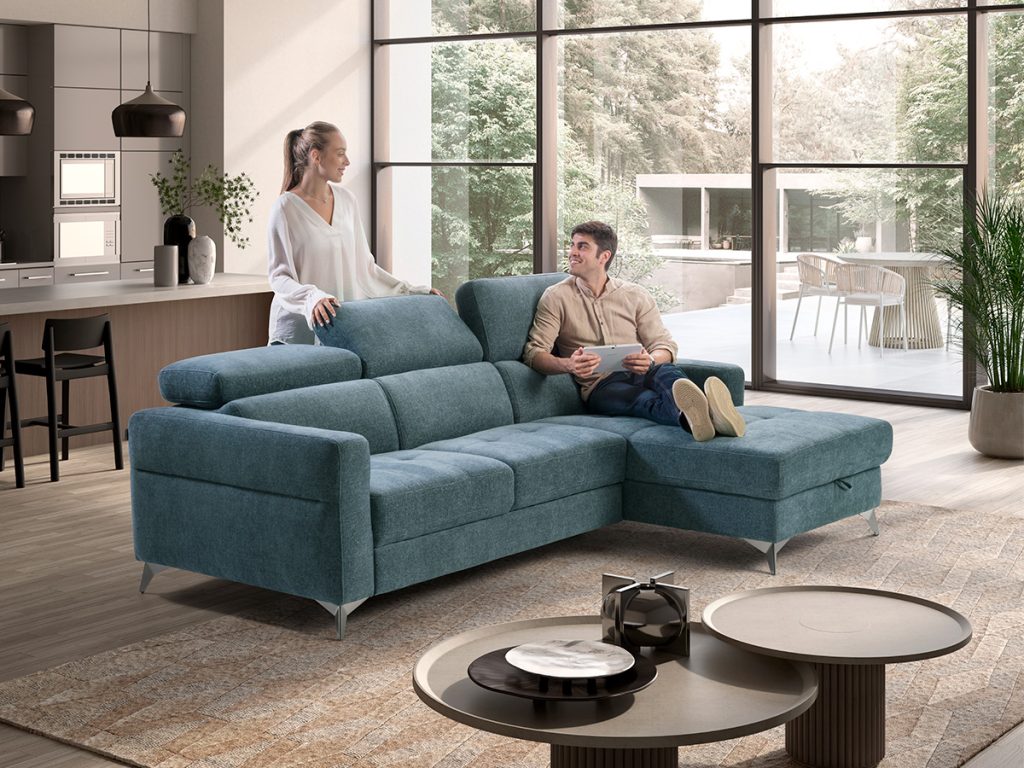sandy divano angolare con chaise longue verde