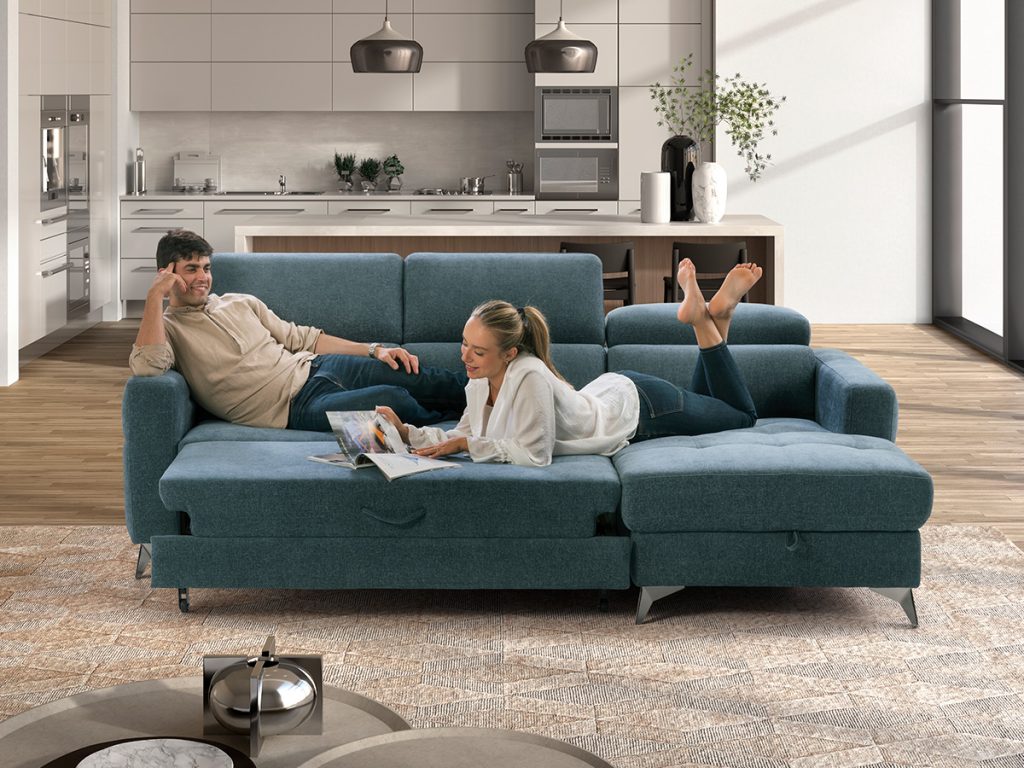 sandy divano angolare con chaise longue verde