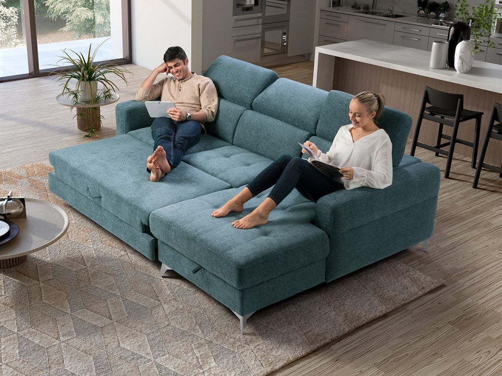 sandy divano angolare con chaise longue verde