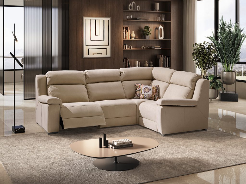 spring divano angolare con relax elettrico beige
