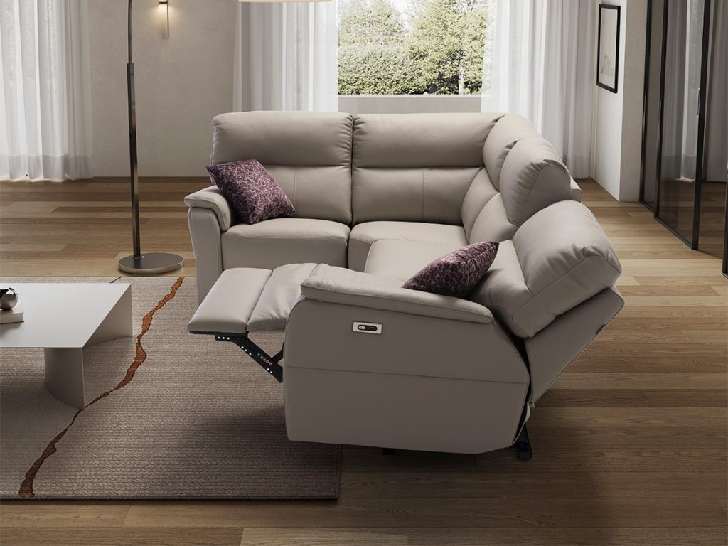 dallas divano angolare con relax elettrico in vera pelle tortora