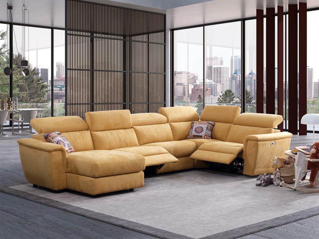 denver divano angolare con relax elettrico giallo