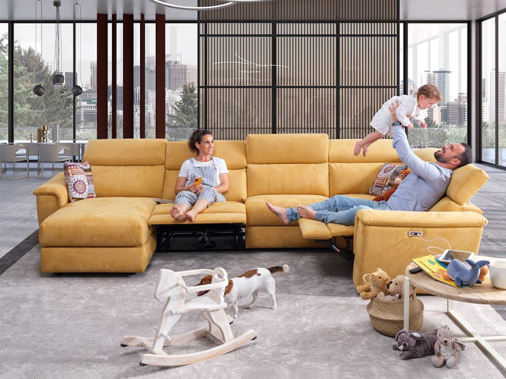 denver divano angolare con relax elettrico giallo