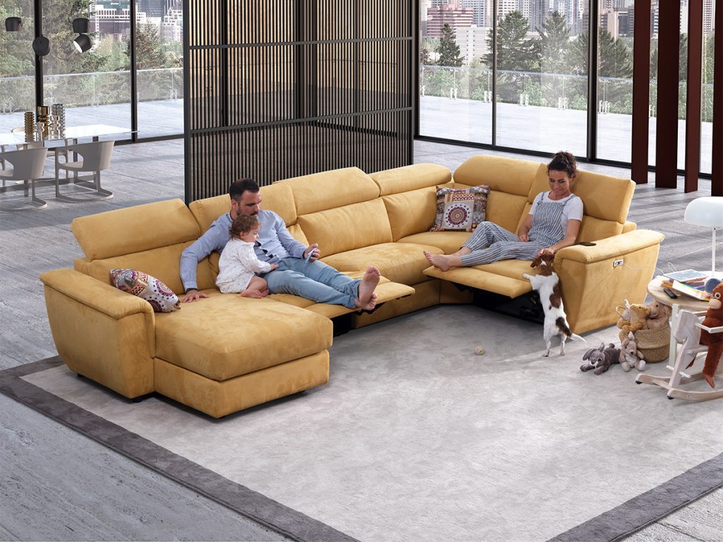 denver divano angolare con relax elettrico giallo