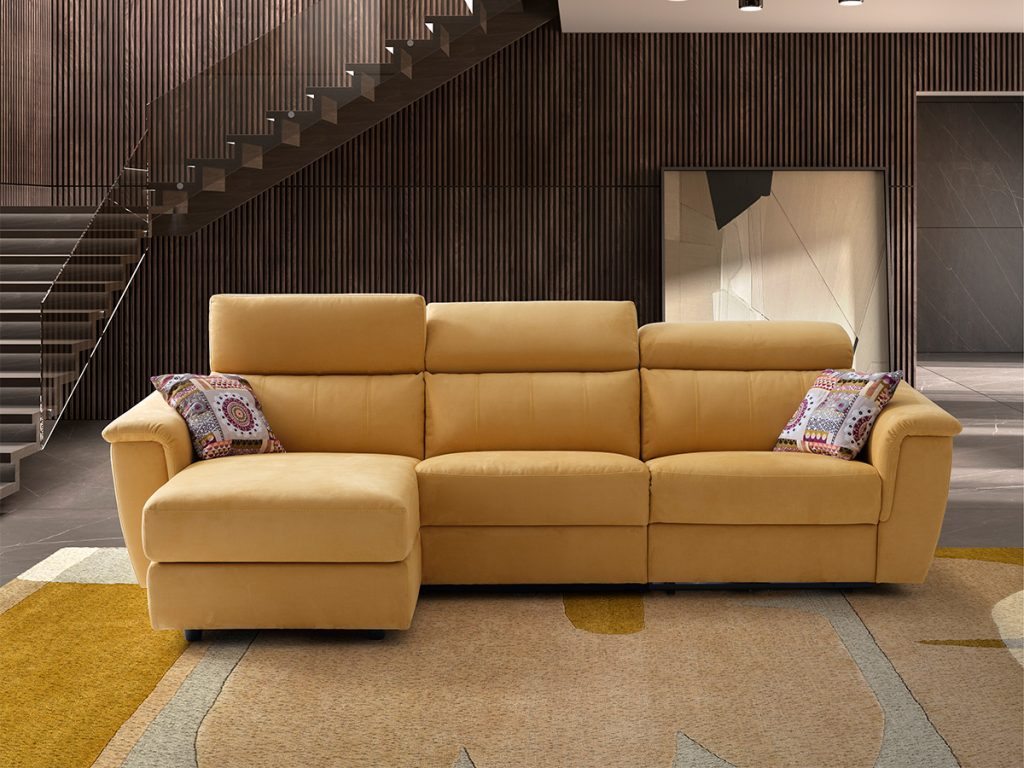 denver divano angolare con chaise longue e relax elettrico giallo