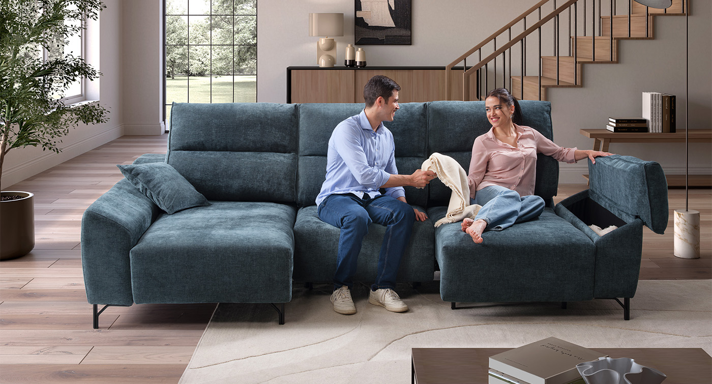 helios divano angolare con chaise longue verde