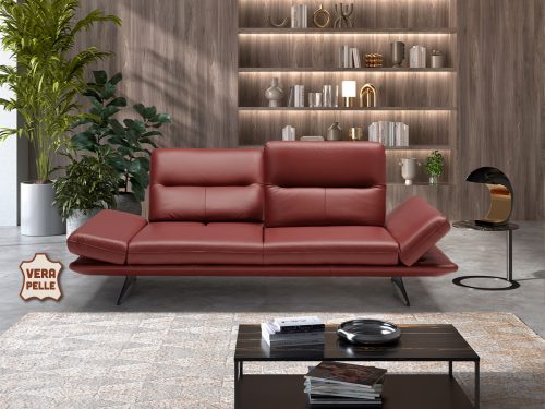 meda divano lineare 3 posti maxi in pelle rosso