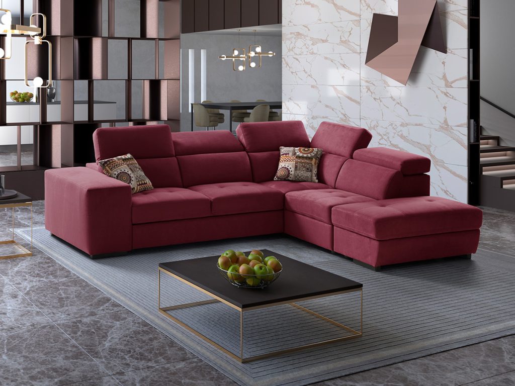 Milos divano angolare con pouf rosso