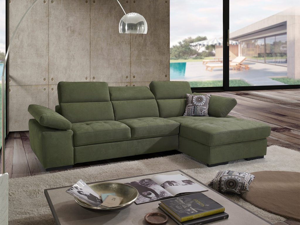 Milos Divano angolare con chaise longue contenitore verde