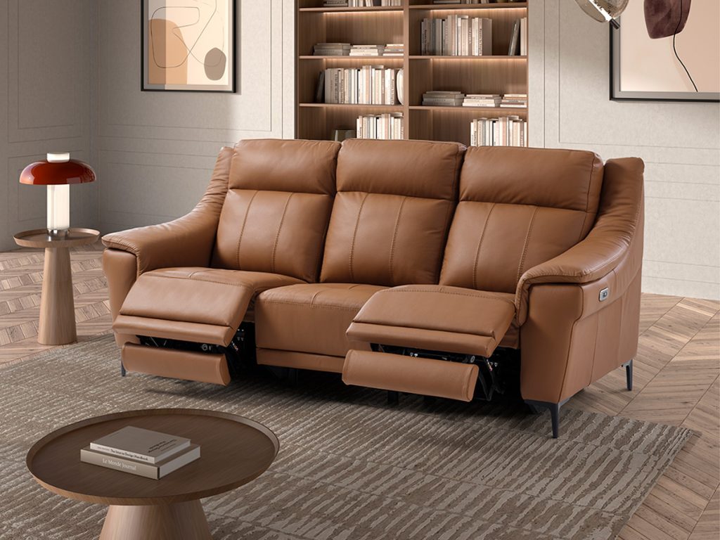Orizon divano lineare 2 relax elettrici in pelle marrone