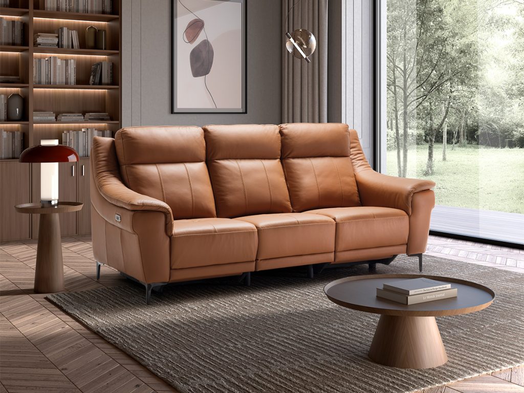 Orizon divano lineare 2 relax elettrici in pelle marrone