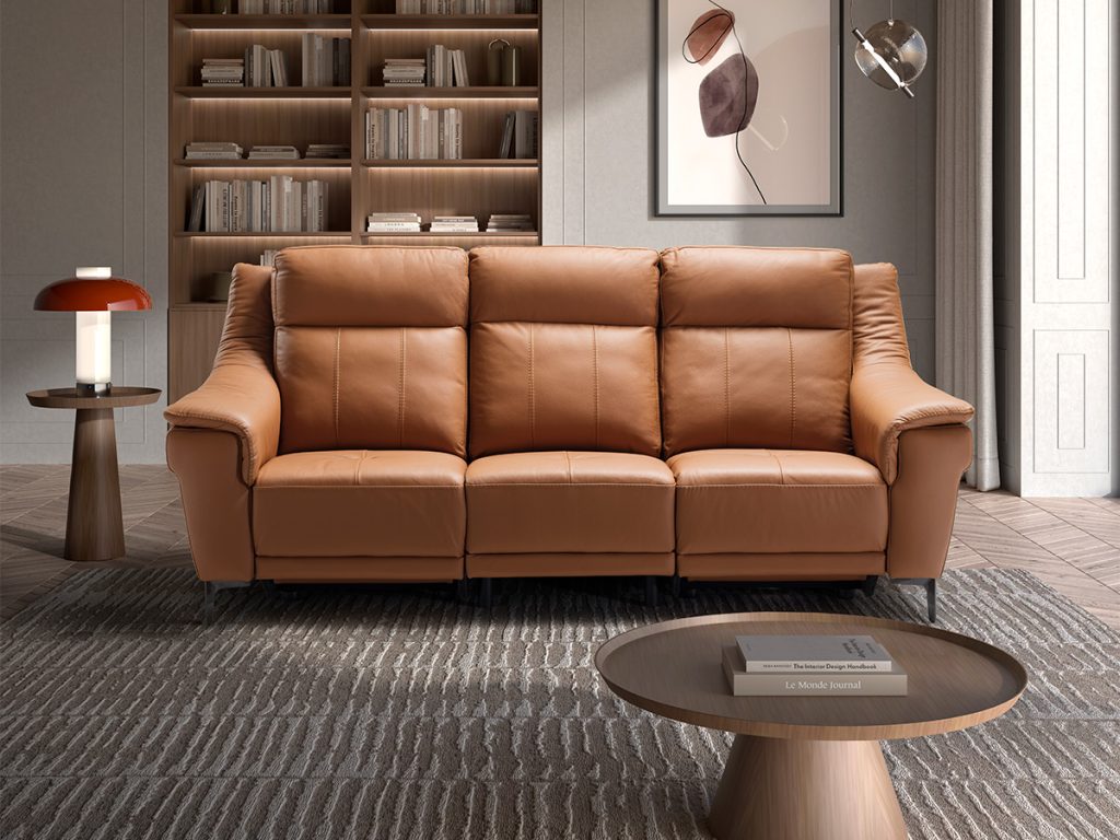 Orizon divano lineare 2 relax elettrici in pelle marrone