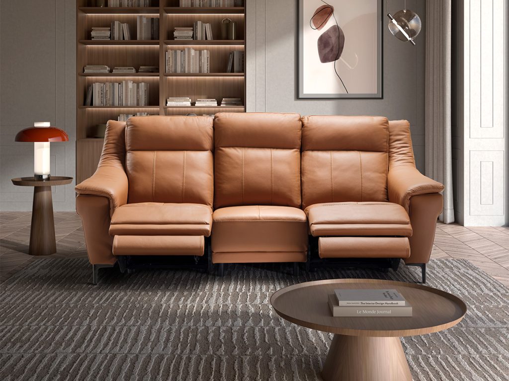Orizon divano lineare 2 relax elettrici in pelle marrone