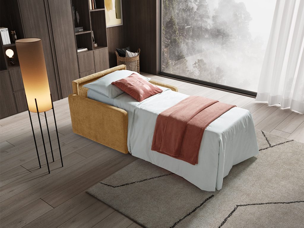 poltrona letto in tessuto giallo