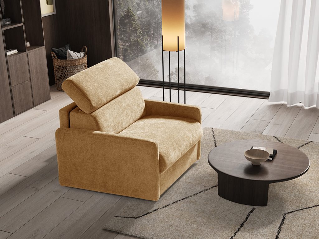 poltrona letto in tessuto giallo