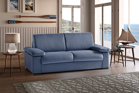 Lipari divano letto lineare in tessuto blu