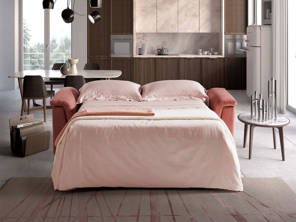 Lipari divano letto lineare in tessuto rosa