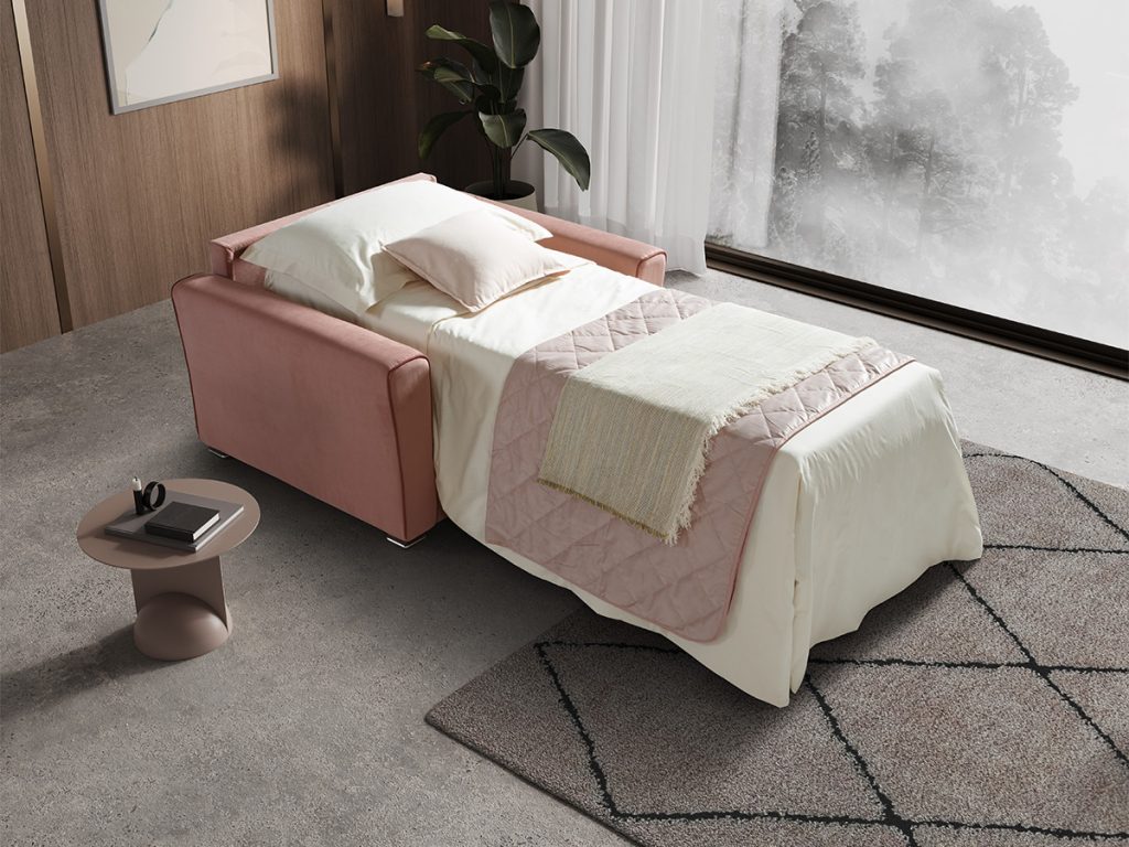 Poltrona letto in tessuto rosa
