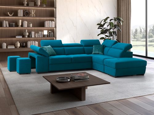 Milos Divano letto angolare con pouf contenitore petrolio