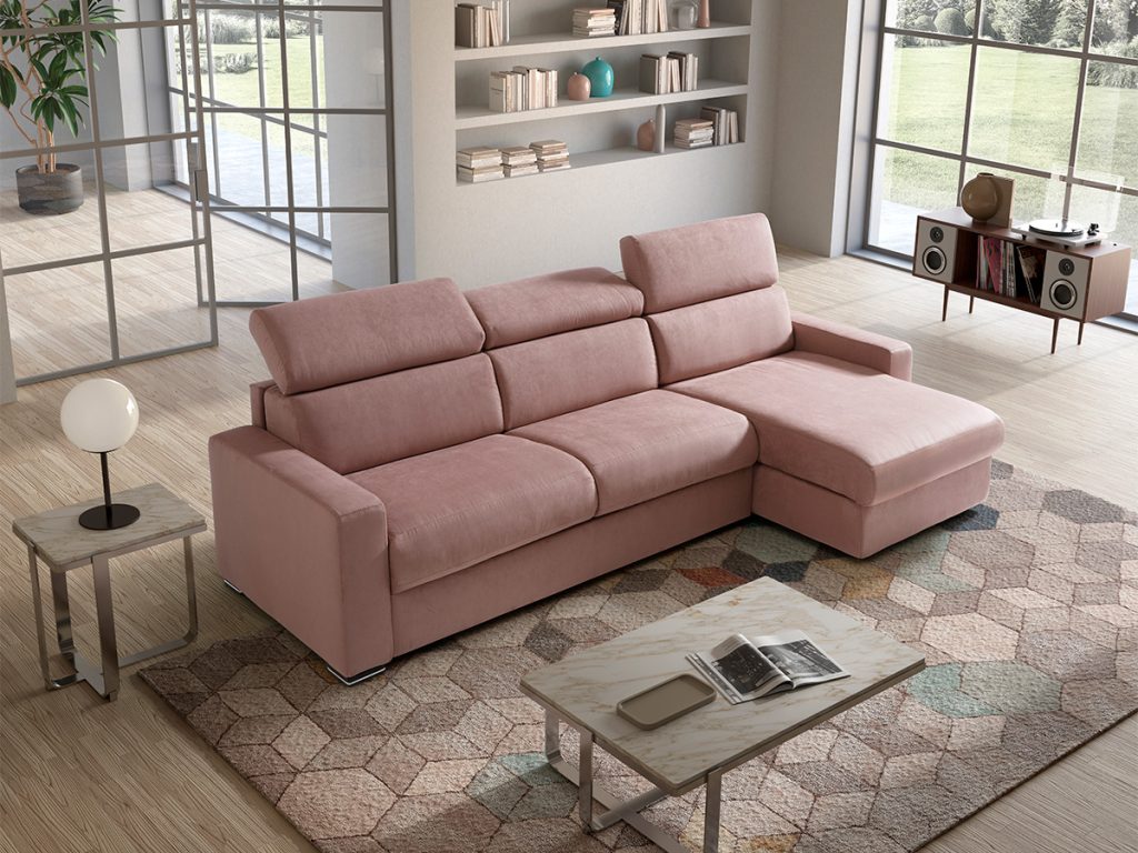 Maretta divano letto con chaise longue rosa